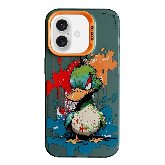 For iPhone 16 Animal Pattern Oil Painting Series PC + TPU Phone Case(Angry Duck) - iPhone 16 Cases by buy2fix | Online Shopping UK | buy2fix