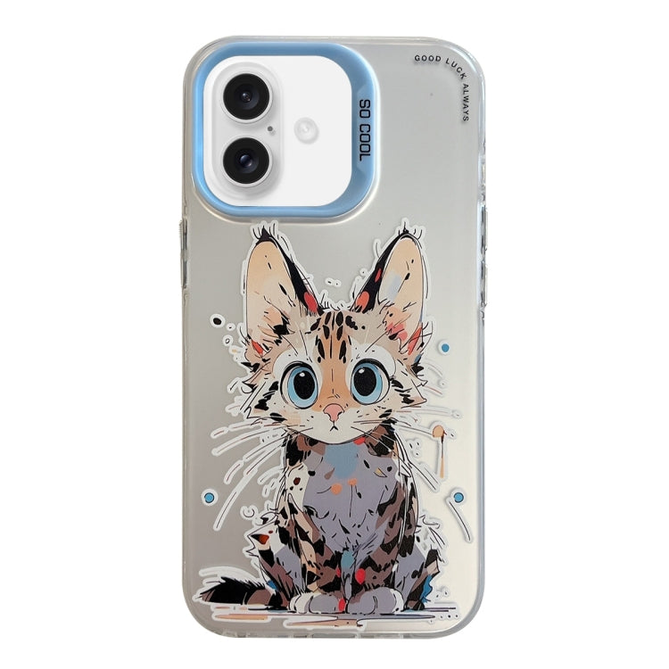 For iPhone 16 Animal Pattern Oil Painting Series PC + TPU Phone Case(Stupid Cat) - iPhone 16 Cases by buy2fix | Online Shopping UK | buy2fix