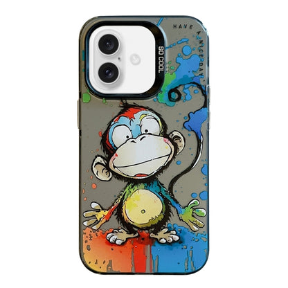 For iPhone 16 Animal Pattern Oil Painting Series PC + TPU Phone Case(Happy Monkey) - iPhone 16 Cases by buy2fix | Online Shopping UK | buy2fix