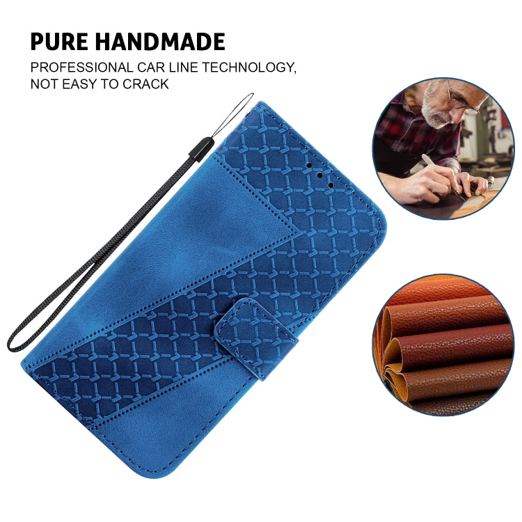 For iPhone 16 Pro Max Seven-shaped Embossed Leather Phone Case(Blue) - iPhone 16 Pro Max Cases by buy2fix | Online Shopping UK | buy2fix