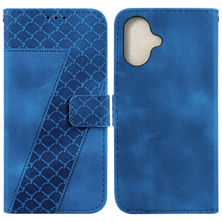 For iPhone 16 Plus Seven-shaped Embossed Leather Phone Case(Blue) - iPhone 16 Plus Cases by buy2fix | Online Shopping UK | buy2fix