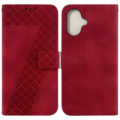 For iPhone 16 Plus Seven-shaped Embossed Leather Phone Case(Red) - iPhone 16 Plus Cases by buy2fix | Online Shopping UK | buy2fix