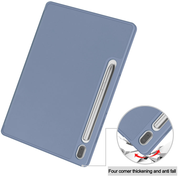 For Samsung Galaxy Tab S9 3-Fold Pure Color TPU Smart Leather Tablet Case with Pen Slot(Lavender) - Galaxy Tab S9 Cases by buy2fix | Online Shopping UK | buy2fix