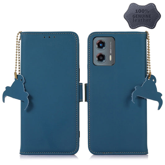 For Motorola Moto G 5G 2023 Genuine Leather Magnetic RFID Leather Phone Case(Blue) - Motorola Cases by buy2fix | Online Shopping UK | buy2fix