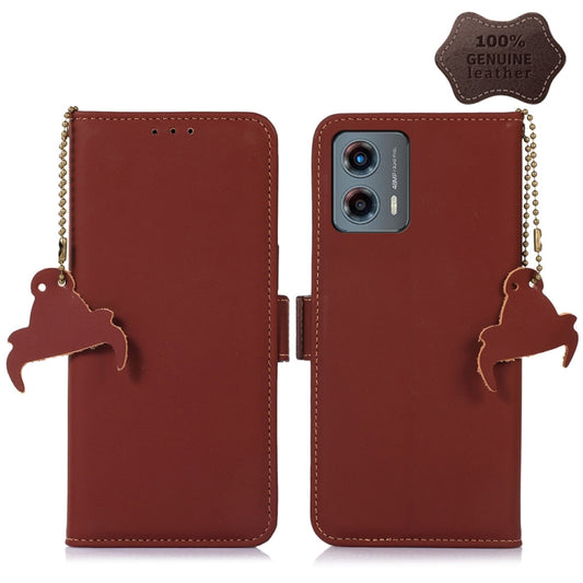 For Motorola Moto G 5G 2023 Genuine Leather Magnetic RFID Leather Phone Case(Coffee) - Motorola Cases by buy2fix | Online Shopping UK | buy2fix