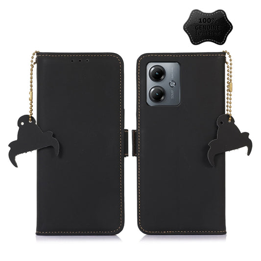 For Motorola Moto G14 4G Genuine Leather Magnetic RFID Leather Phone Case(Black) - Motorola Cases by buy2fix | Online Shopping UK | buy2fix