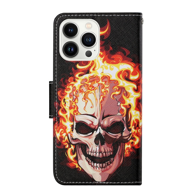 For iPhone 16 Pro 3D Colored Drawing Flip Leather Phone Case(Flame Skull) - iPhone 16 Pro Cases by buy2fix | Online Shopping UK | buy2fix