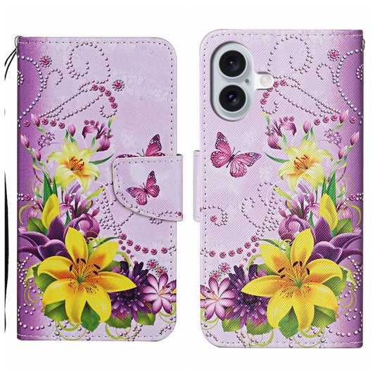 For iPhone 16 3D Colored Drawing Flip Leather Phone Case(Yellow Flowers) - iPhone 16 Cases by buy2fix | Online Shopping UK | buy2fix