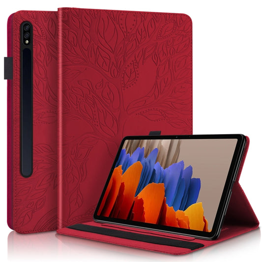 For Samsung Galaxy Tab S9 / S8 / S7 Life Tree Series Horizontal Flip Leather Tablet Case(Red) - Galaxy Tab S8 Cases by buy2fix | Online Shopping UK | buy2fix