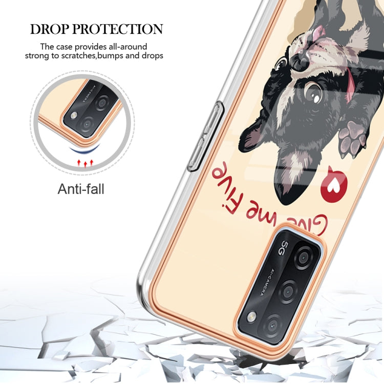 For OPPO A55 5G / A53s 5G / A54 4G Electroplating Marble Dual-side IMD Phone Case(Lucky Dog) - OPPO Cases by buy2fix | Online Shopping UK | buy2fix