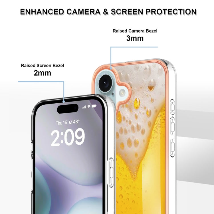 For iPhone 16 Plus Electroplating Marble Dual-side IMD Phone Case(Draft Beer) - iPhone 16 Plus Cases by buy2fix | Online Shopping UK | buy2fix