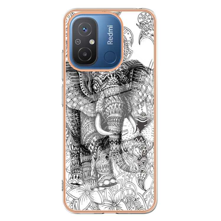 For Xiaomi Redmi 12C / 11A 4G Electroplating Marble Dual-side IMD Phone Case(Totem Elephant) - Xiaomi Cases by buy2fix | Online Shopping UK | buy2fix