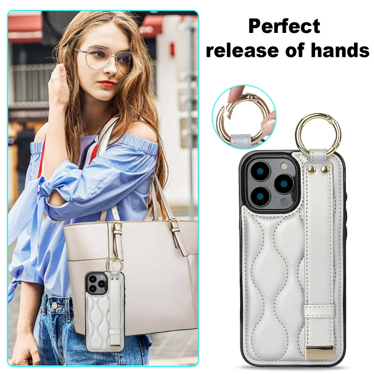 For iPhone 16 Pro Max Non-slip Full Coverage Ring PU Phone Case with Wristband(Silver) - iPhone 16 Pro Max Cases by buy2fix | Online Shopping UK | buy2fix