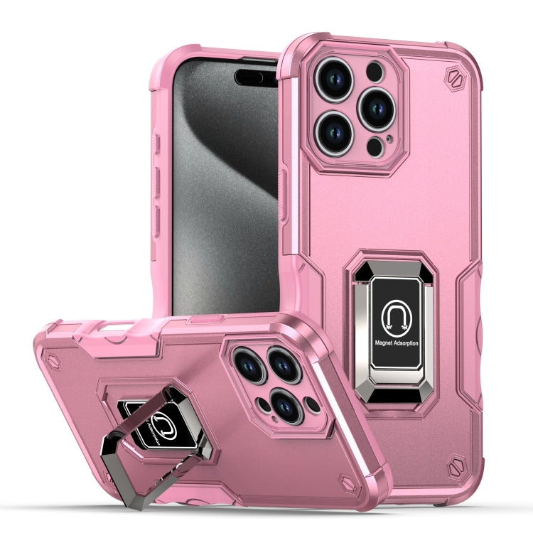 For iPhone 16 Pro Max Ring Holder Non-slip Shockproof Armor Phone Case(Pink) - iPhone 16 Pro Max Cases by buy2fix | Online Shopping UK | buy2fix