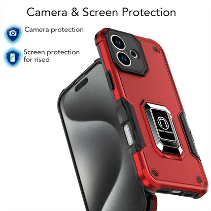 For iPhone 16 Plus Ring Holder Non-slip Shockproof Armor Phone Case(Red) - iPhone 16 Plus Cases by buy2fix | Online Shopping UK | buy2fix