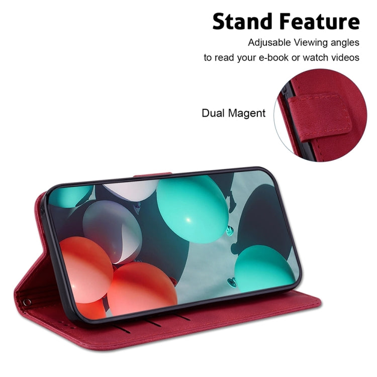 For Xiaomi Redmi Note 13 5G 7-shaped Embossed Leather Phone Case(Red) - Note 13 Cases by buy2fix | Online Shopping UK | buy2fix