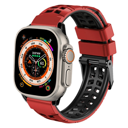 For Apple Watch Ultra 49mm Twill Dual-row Buckle Silicone Watch Band(Red Black) - Watch Bands by buy2fix | Online Shopping UK | buy2fix