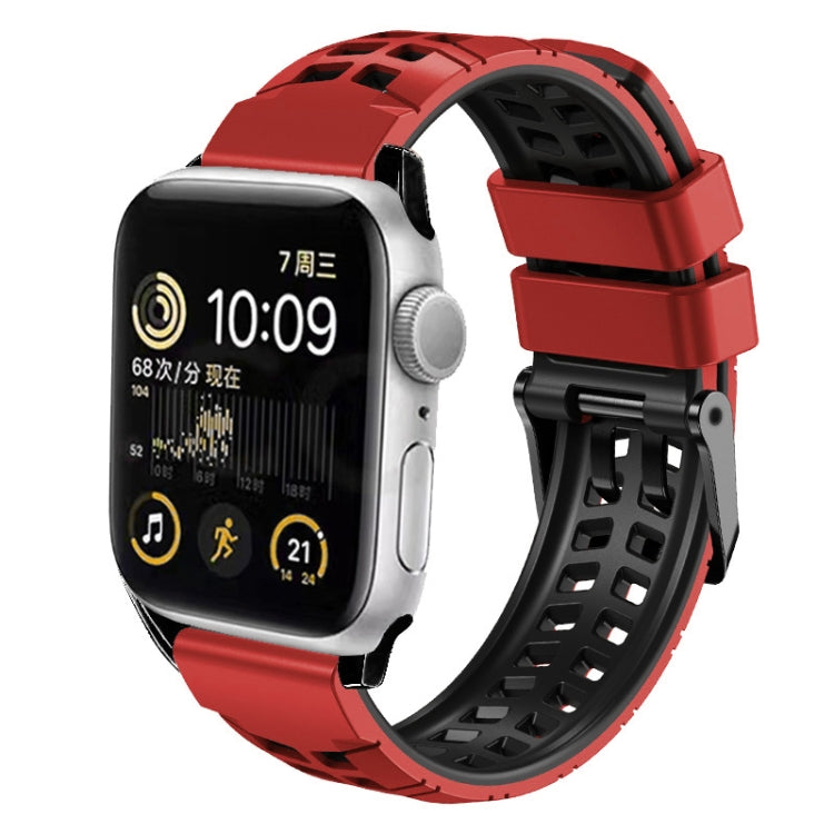 For Apple Watch Series 7 41mm Twill Dual-row Buckle Silicone Watch Band(Red Black) - Watch Bands by buy2fix | Online Shopping UK | buy2fix