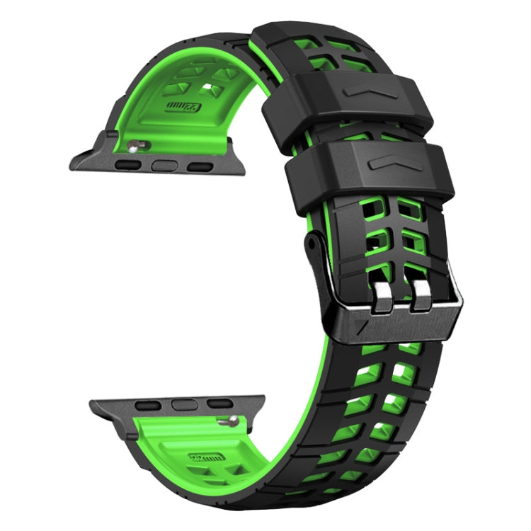 For Apple Watch SE 40mm Twill Dual-row Buckle Silicone Watch Band(Black Green) - Watch Bands by buy2fix | Online Shopping UK | buy2fix