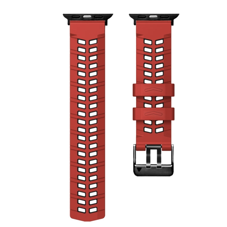 For Apple Watch Series 6 40mm Twill Dual-row Buckle Silicone Watch Band(Red Black) - Watch Bands by buy2fix | Online Shopping UK | buy2fix