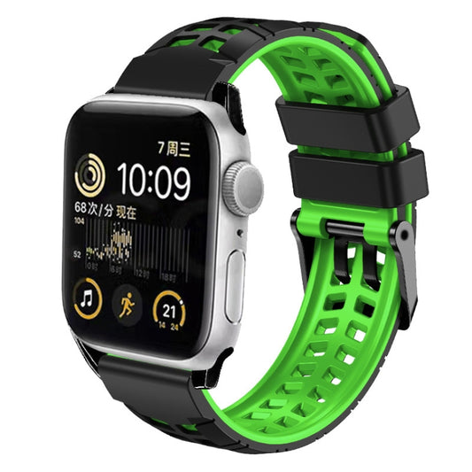 For Apple Watch Series 5 44mm Twill Dual-row Buckle Silicone Watch Band(Black Green) - Watch Bands by buy2fix | Online Shopping UK | buy2fix