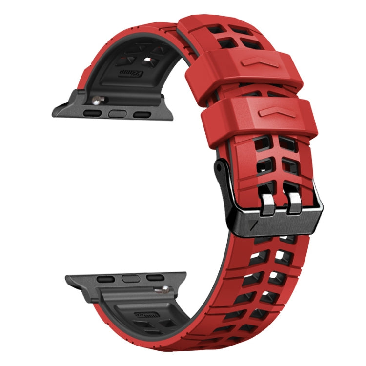 For Apple Watch Series 5 44mm Twill Dual-row Buckle Silicone Watch Band(Red Black) - Watch Bands by buy2fix | Online Shopping UK | buy2fix