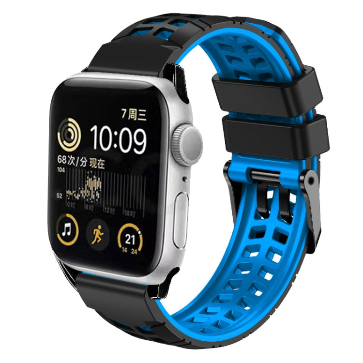 For Apple Watch Series 9 45mm Twill Dual-row Buckle Silicone Watch Band(Black Blue) - Watch Bands by buy2fix | Online Shopping UK | buy2fix