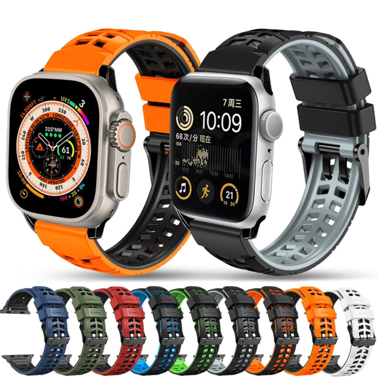 For Apple Watch Ultra 49mm Twill Dual-row Buckle Silicone Watch Band(Orange Black) - Watch Bands by buy2fix | Online Shopping UK | buy2fix