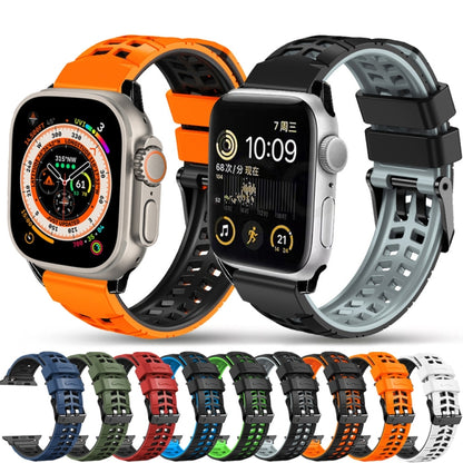 For Apple Watch 38mm Twill Dual-row Buckle Silicone Watch Band(Black Grey) - Watch Bands by buy2fix | Online Shopping UK | buy2fix