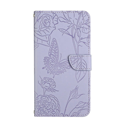 For Motorola Moto G84 HT03 Skin Feel Butterfly Embossed Flip Leather Phone Case(Purple) - Motorola Cases by buy2fix | Online Shopping UK | buy2fix