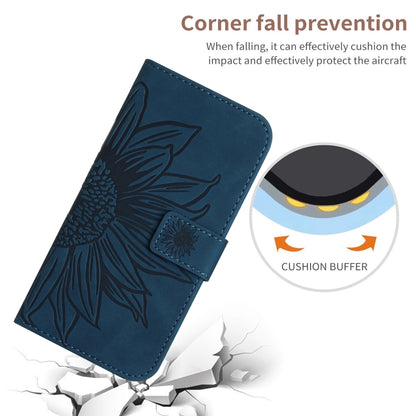 For Motorola Moto G Power 5G 2024 HT04 Skin Feel Sun Flower Embossed Flip Leather Phone Case with Lanyard(Inky Blue) - Motorola Cases by buy2fix | Online Shopping UK | buy2fix