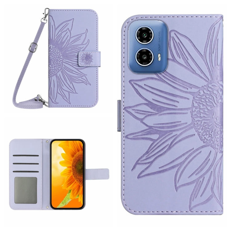 For Motorola Edge 5G 2024 HT04 Skin Feel Sun Flower Embossed Flip Leather Phone Case with Lanyard(Purple) - Motorola Cases by buy2fix | Online Shopping UK | buy2fix