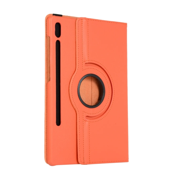 For Samsung Galaxy Tab S9 Ultra 360 Degrees Rotation Holder Litchi Texture Leather Tablet Case(Orange) - Galaxy Tab S9 Ultra Cases by buy2fix | Online Shopping UK | buy2fix