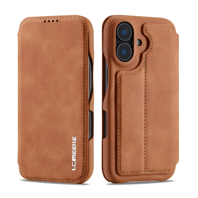 For iPhone 16 LC.IMEEKE Hon Ancient Series Flip Leather Phone Case(Brown) - iPhone 16 Cases by LC.IMEEKE | Online Shopping UK | buy2fix