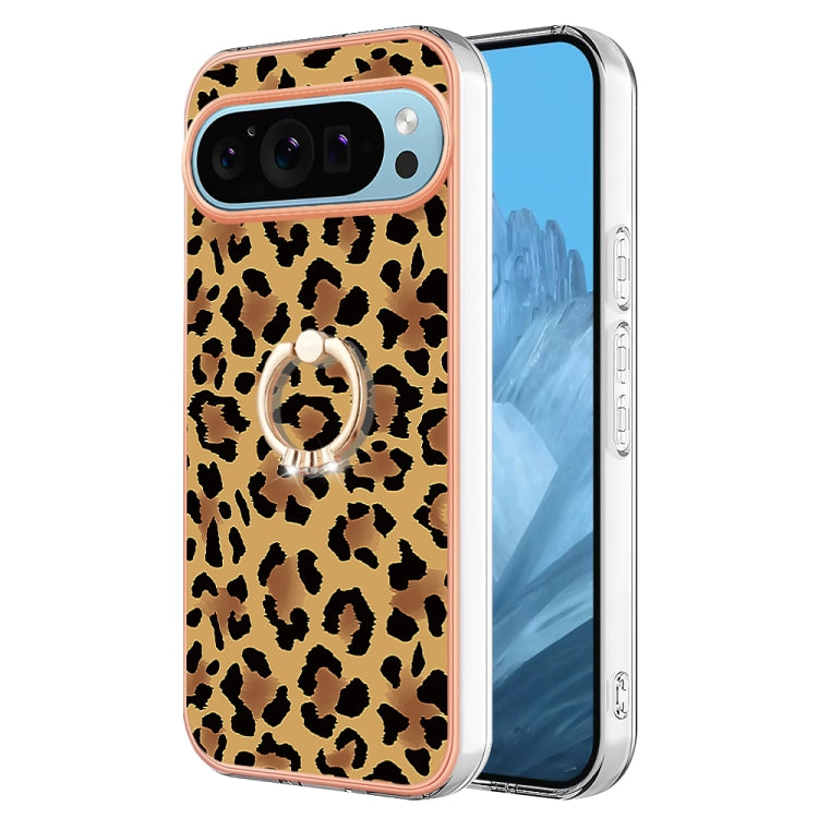 For Google Pixel 9 / 9 Pro Electroplating Dual-side IMD Phone Case with Ring Holder(Leopard Print) - Google Cases by buy2fix | Online Shopping UK | buy2fix