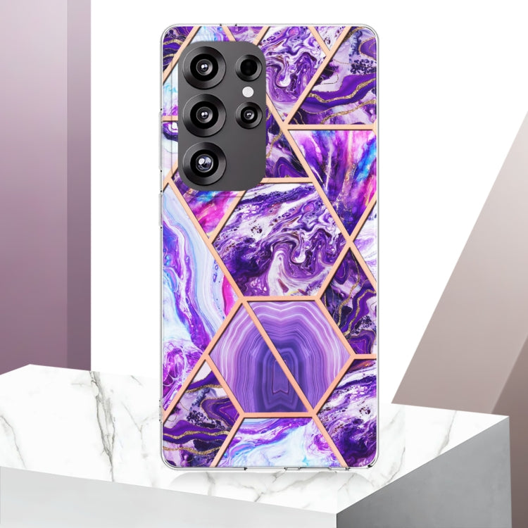 For Samsung Galaxy S25 Ultra 5G Electroplating Splicing Marble TPU Phone Case(Dark Purple) - Galaxy S25 Ultra 5G Cases by buy2fix | Online Shopping UK | buy2fix