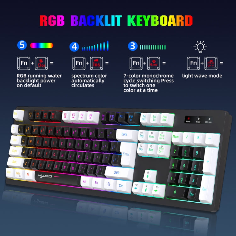 HXSJ L98 2.4G Wireless RGB Keyboard and Mouse Set 104 Keys + 1600DPI Mouse(Black) - Wireless Keyboard by HXSJ | Online Shopping UK | buy2fix