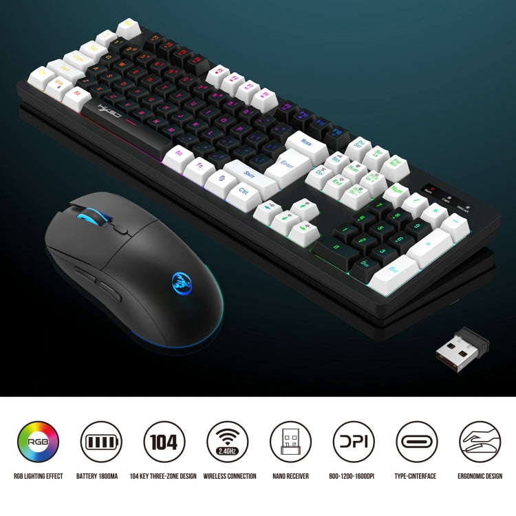 HXSJ L98 2.4G Wireless RGB Keyboard and Mouse Set 104 Keys + 1600DPI Mouse(White) - Wireless Keyboard by HXSJ | Online Shopping UK | buy2fix