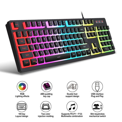 HXSJ L200+X100 Wired RGB Backlit Keyboard and Mouse Set 104 Pudding Key Caps + 3600DPI Mouse(White) - Wired Keyboard by HXSJ | Online Shopping UK | buy2fix