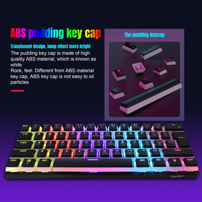 HXSJ L700 Wired RGB Mechanical Keyboard 61 Pudding Key Caps(Black) - Wired Keyboard by HXSJ | Online Shopping UK | buy2fix