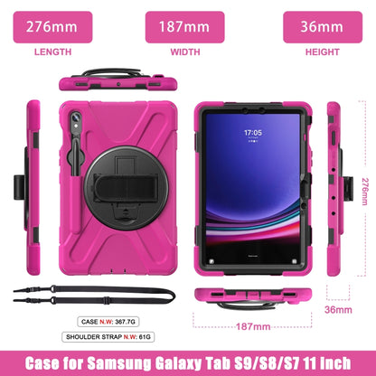 For Samsung Galaxy Tab S9 / S8 / S7 Rotary Handle Grab TPU + PC Tablet Case(Rose Red) - Galaxy Tab S9 Cases by buy2fix | Online Shopping UK | buy2fix