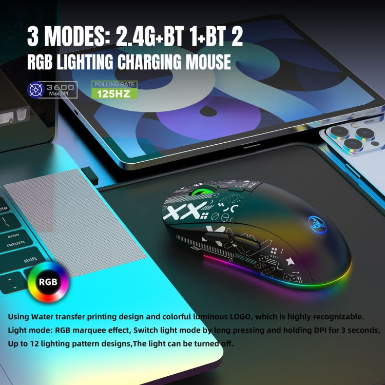 HXSJ T90 RGB Light Three-mode Wireless Gaming Mouse(Black) - Wireless Mice by HXSJ | Online Shopping UK | buy2fix