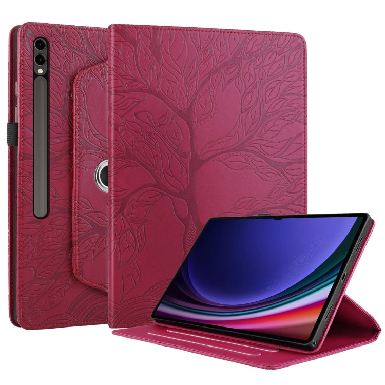 For Samsung Galaxy Tab S9 Ultra/S8 Ultra Tree Life Embossed Rotation Leather Tablet Case(Red) - Galaxy Tab S9 Ultra Cases by buy2fix | Online Shopping UK | buy2fix