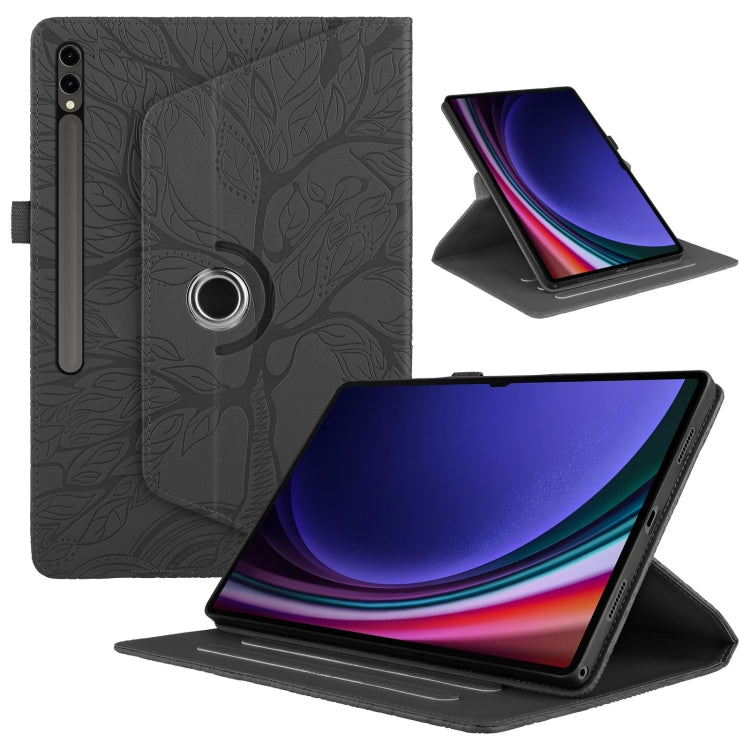 For Samsung Galaxy Tab S10 Ultra / S9 Ultra Tree Life Embossed Rotation Leather Tablet Case(Black) - Galaxy Tab S9 Ultra Cases by buy2fix | Online Shopping UK | buy2fix