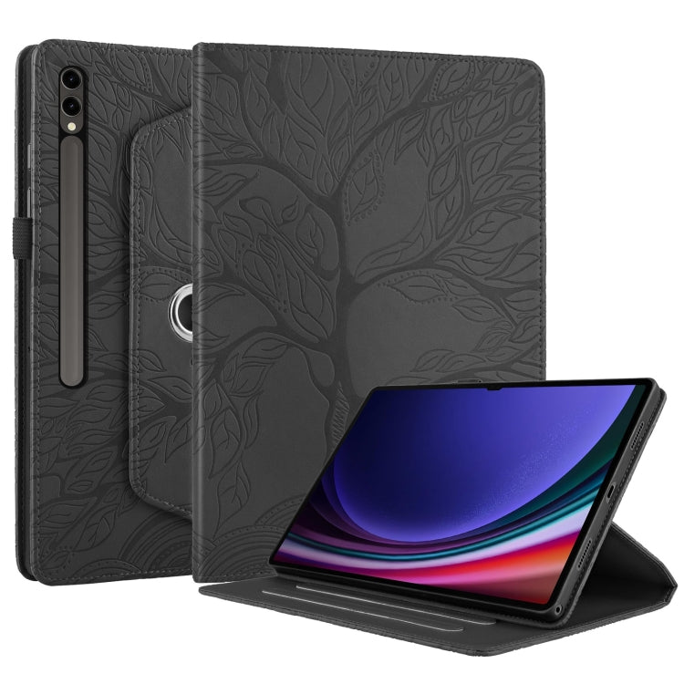 For Samsung Galaxy Tab S10 Ultra / S9 Ultra Tree Life Embossed Rotation Leather Tablet Case(Black) - Galaxy Tab S9 Ultra Cases by buy2fix | Online Shopping UK | buy2fix