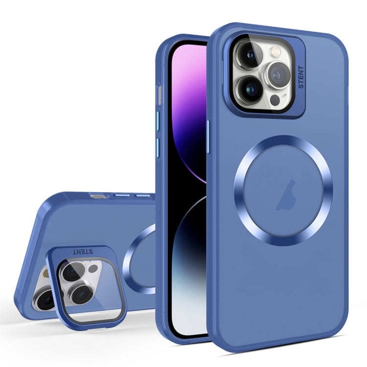 For iPhone 14 Pro Max Skin Feel CD Texture MagSafe Lens Holder Phone Case(Royal Blue) - iPhone 14 Pro Max Cases by buy2fix | Online Shopping UK | buy2fix