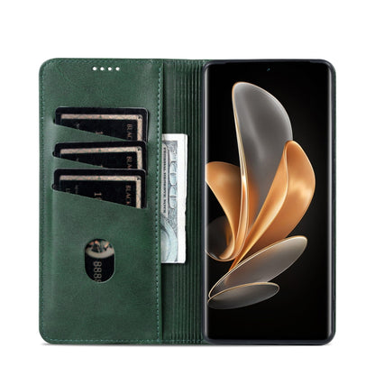 For OPPO Reno12 F 4G AZNS Magnetic Calf Texture Flip Leather Phone Case(Dark Green) - Reno12 F Cases by AZNS | Online Shopping UK | buy2fix