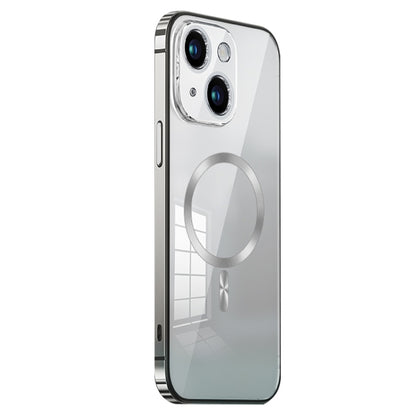 For iPhone 14 MagSafe Magnetic Stainless Steel Frame Transparent TPU Phone Case(Silver) - iPhone 14 Cases by buy2fix | Online Shopping UK | buy2fix