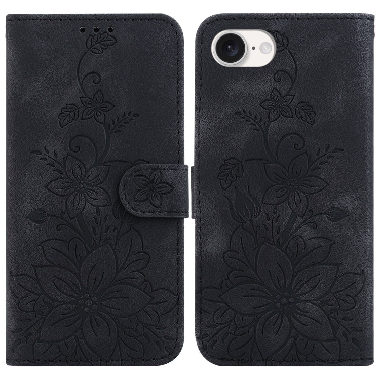 For iPhone SE 2024 Lily Embossed Leather Phone Case(Black) - More iPhone Cases by buy2fix | Online Shopping UK | buy2fix