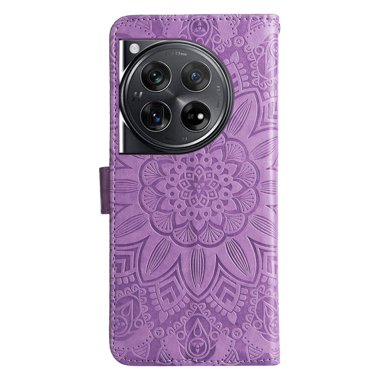 For OnePlus 12 Embossed Sunflower Leather Phone Case(Purple) - OnePlus Cases by buy2fix | Online Shopping UK | buy2fix